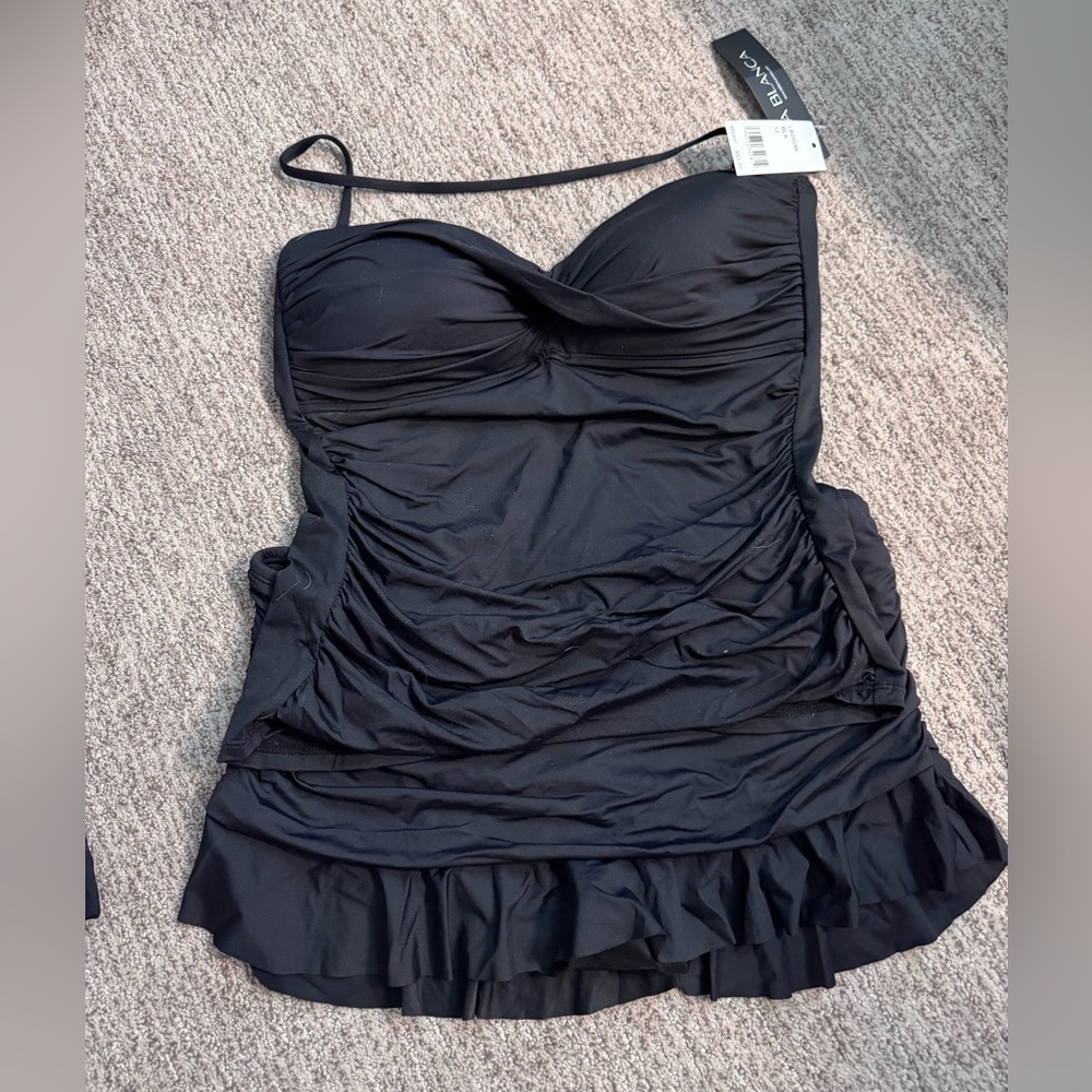 Black Ruched Swimsuit with Ruffle Hem